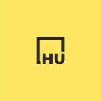 hu första monogram logotyp med fyrkant stil design vektor