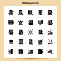 solide 25 medizinische Dienstleistungen Symbolsatz Vektor Glyphe Stil Design schwarze Symbole Set Web- und mobile Geschäftsideen Design Vektor-Illustration