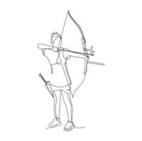 Bogensportlerin zielt auf das Ziel. einfache durchgehende linienzeichnung für bildungs- und geschäftsillustration des sportkonzepts vektor