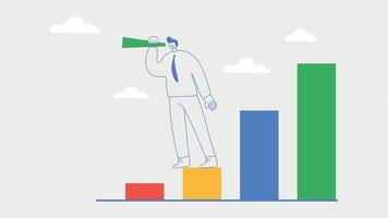 affärsman ser genom en kikare, framgångsrik företag planen, försäljning tillväxt, möjligheter, försäljning Diagram illustration för hemsida och social media vektor