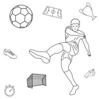 vektorillustration der fußballweltmeisterschaft, die für grafikdesignanforderungen verwendet wird. Spieler, der den Ball tritt vektor