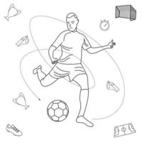 vektorillustration der fußballweltmeisterschaft, die für grafikdesignanforderungen verwendet wird. Spieler, der den Ball tritt vektor