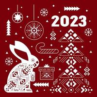 2023 guten Rutsch ins neue Jahr. neujahrselemente mit chinesischem symbol des jahreskaninchens. vektor