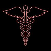 neon caduceus hälsa symbol asclepius wand röd Färg vektor illustration bild platt stil