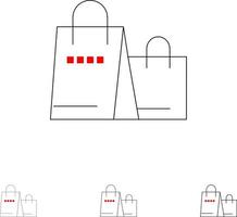 Tasche Handtasche Shopping Shop Fett und dünne schwarze Linie Symbolsatz vektor