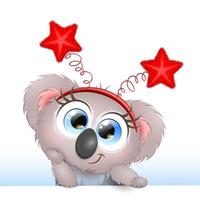 süßes, flauschiges, lustiges Cartoon-kleines Koala-Mädchen mit roten Sternen auf dem Stirnband. isoliert. vektor