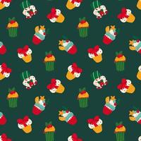 sömlös mönster med jul cupcakes. design för tyg, textil, tapet, förpackning, omslag papper. vektor