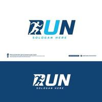 Run Wordmark Logo mit Läufer im Inneren, Nagative Sapce Running Club Logo Vorlage, Marathonturnier Logptype, Fitness, Athletentraining für das Lebenssymbol. vektor