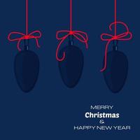glad jul och Lycklig ny år mörk blå bakgrund med tre jul bollar. vektor bakgrund för din hälsning kort, inbjudningar, festlig affischer.