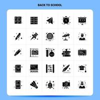 solide 25 zurück zur Schule Icon Set Vektor Glyphe Stil Design schwarze Icons Set Web und mobile Geschäftsideen Design Vektor Illustration