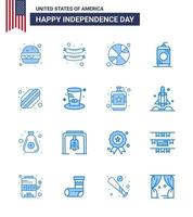 Happy Independence Day Pack mit 16 Blues-Zeichen und Symbolen für den Tag Hotdog Sports American Drink editierbare Usa-Tag-Vektordesign-Elemente vektor