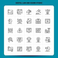 Umriss 25 digitales Gesetz und Tonstudio Icon Set Vektor Linienstil Design schwarze Icons Set lineares Piktogrammpaket Web und mobile Geschäftsideen entwerfen Vektorillustration