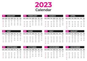 ett sida vägg kalender 2023 Lycklig ny år vektor