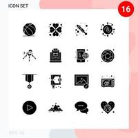 Gruppe von 16 soliden Glyphen Zeichen und Symbolen für kaufen Schlüssel Wasserhaus Internetwerbung editierbare Vektordesign-Elemente vektor