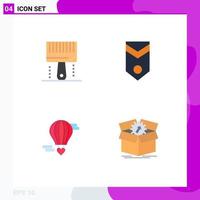 4 flaches Icon-Pack der Benutzeroberfläche mit modernen Zeichen und Symbolen der Codierung Streifen Pinsel militärischer fliegender Ballon editierbare Vektordesign-Elemente vektor