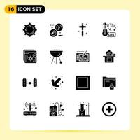 Stock Vector Icon Pack mit 16 Zeilenzeichen und Symbolen für E-Website-Cross-News-Rundfunk editierbare Vektordesign-Elemente