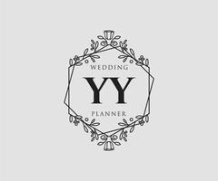 yy initials brief hochzeitsmonogramm logos sammlung, handgezeichnete moderne minimalistische und florale vorlagen für einladungskarten, save the date, elegante identität für restaurant, boutique, café im vektor