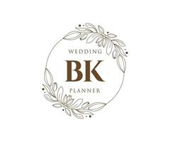 bk initialen brief hochzeitsmonogramm logos sammlung, handgezeichnete moderne minimalistische und florale vorlagen für einladungskarten, save the date, elegante identität für restaurant, boutique, café im vektor