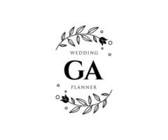 ga initialen brief hochzeitsmonogramm logos sammlung, handgezeichnete moderne minimalistische und florale vorlagen für einladungskarten, save the date, elegante identität für restaurant, boutique, café im vektor