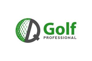 Buchstabe q für Golf-Logo-Design-Vektorvorlage, Vektoretikett des Golfsports, Logo der Golfmeisterschaft, Illustration, kreative Ikone, Designkonzept vektor