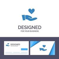 kreativ företag kort och logotyp mall välgörenhet donation ger hand kärlek vektor illustration