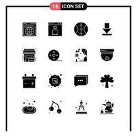 Stock Vector Icon Pack mit 16 Zeilen Zeichen und Symbolen für Album Shop Baseball E-Commerce Download editierbare Vektordesign-Elemente