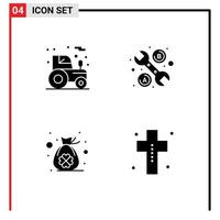 4 universelle solide Glyphenzeichen Symbole der Landwirtschaft Klee Traktorschlüssel Kostüm editierbare Vektordesign-Elemente
