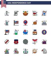 25 USA platt fylld linje tecken oberoende dag firande symboler av USA inbjudan amerikan spel maskin redigerbar USA dag vektor design element