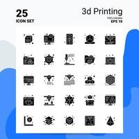 25 3D-Druck-Icon-Set 100 bearbeitbare Eps 10-Dateien Geschäftslogo-Konzeptideen solides Glyphen-Icon-Design