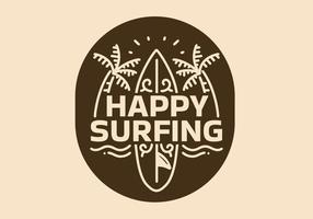årgång konst illustration av en Lycklig surfing tecken vektor