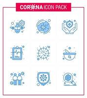 9 blaue Virus-Corona-Icon-Packs wie Grippekrankheit Covid-Krankenhaus-Diagrammschild Virus-Coronavirus 2019nov-Krankheitsvektor-Designelemente vektor
