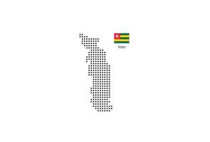 Vektor quadratische Pixel gepunktete Karte von Togo isoliert auf weißem Hintergrund mit Togo-Flagge.