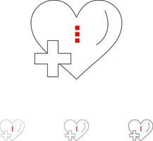 herzliebe hinzufügen plus fetter und dünner schwarzer liniensymbolsatz vektor