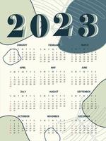 12 månader kalender i 2023 med abstrakt minimalistisk grön tona bakgrund. vektor illustration 2023 kalender.