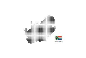 Vektor quadratische Pixel gepunktete Karte von Südafrika isoliert auf weißem Hintergrund mit Südafrika-Flagge.