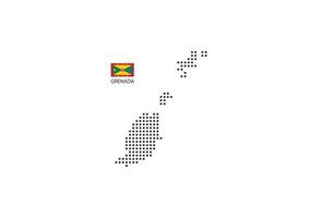 Vektor quadratische Pixel gepunktete Karte von Grenada isoliert auf weißem Hintergrund mit Grenada-Flagge.