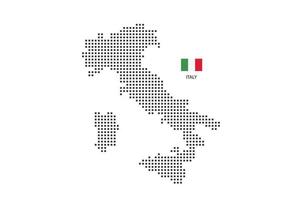 Vektor quadratische Pixel gepunktete Karte von Italien isoliert auf weißem Hintergrund mit Italien-Flagge.