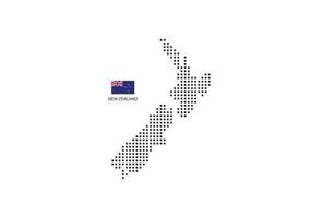 Vektor quadratische Pixel gepunktete Karte von Neuseeland isoliert auf weißem Hintergrund mit neuseeländischer Flagge.