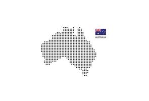Vektor quadratische Pixel gepunktete Karte von Australien isoliert auf weißem Hintergrund mit Australien-Flagge.
