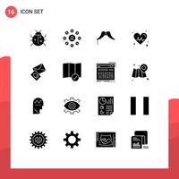 16 solides Glyphen-Konzept für mobile Websites und Apps Massege Herzkette Diät männlich editierbare Vektordesign-Elemente vektor