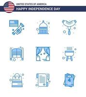 Blaue Packung mit 9 Usa-Unabhängigkeitstag-Symbolen von Freizeiteingangs-Essenstag-Türen editierbare Usa-Tag-Vektordesign-Elemente vektor