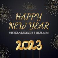 2023 Lycklig ny år premie design med fyrverkeri, 2023 Lycklig ny år text på svart bakgrund vektor illustration.
