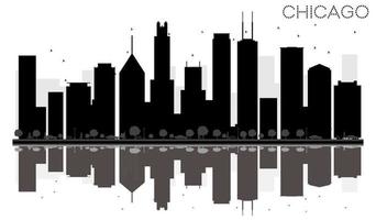 Chicago City Skyline Schwarz-Weiß-Silhouette mit Reflexionen. vektor