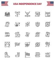 stor packa av 25 USA Lycklig oberoende dag USA vektor rader och redigerbar symboler av kalender dag korv mottagande amerikan redigerbar USA dag vektor design element