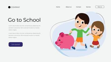 einfaches anlage- und sparkonzept für kinder. Landing-Page-Seite für Kindersparen vektor