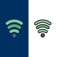 wifi dienste signalisieren symbole flach und linie gefüllt symbol set vektor blauen hintergrund