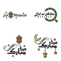 Packung mit 4 Vektoren aus arabischem Kalligraphietext mit Mond und Sternen von Eid Mubarak für die Feier des muslimischen Gemeinschaftsfestes