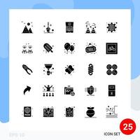 Solider Glyphensatz der mobilen Schnittstelle mit 25 Piktogrammen von Einstellungen Global Computing Configuration Blatt editierbare Vektordesign-Elemente vektor