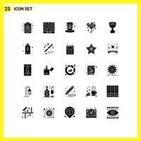 Solide Glyphenpackung mit 25 universellen Symbolen für Schinken, Hochzeitstag, Herz, Blume, editierbare Vektordesign-Elemente vektor