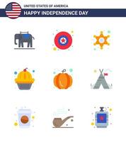 9 kreativ USA ikoner modern oberoende tecken och 4:e juli symboler av tält fri pumpa stjärna amerikan stater redigerbar USA dag vektor design element